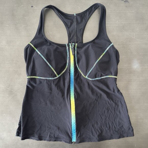 Gottex Profile Sport Black Full Zip Tankini Racerback Swimsuit Bathing Suit 16 - Picture 4 of 11